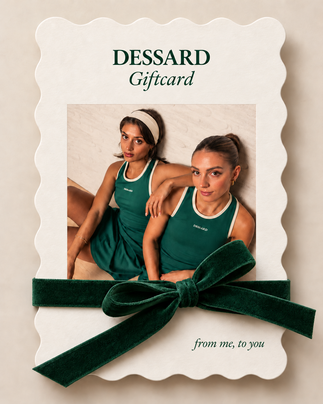 Dessard giftcard with green velvet ribbon